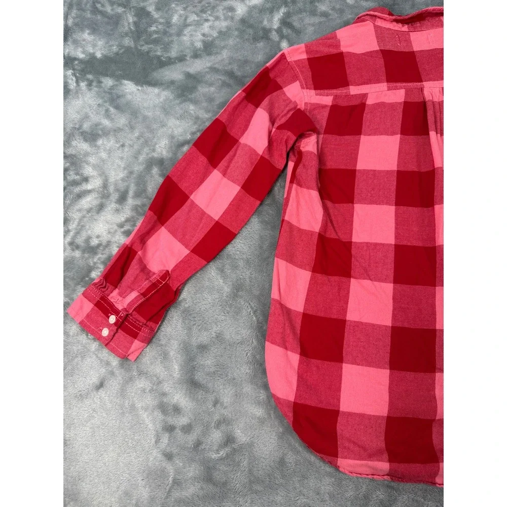 Old‎ Navy Red Pink Buffalo Plaid Boyfriend Button Down Shirt Girls Large 10-12